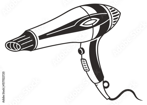 Vector Silhouette of Hair Dryer with Nozzle on White Background