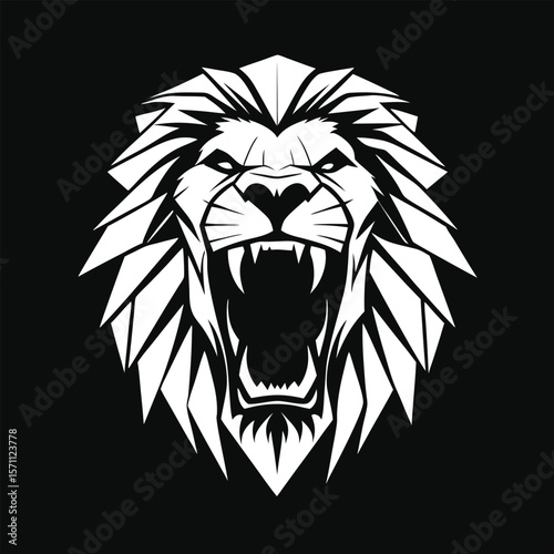 roaring lion head silhouette, roaring lion face logo, simple lion head silhouette, front lion head silhouette, 