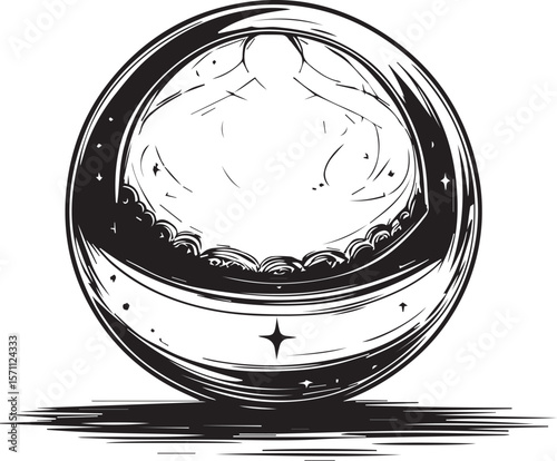 Crystal Ball Gazing: Intricate illustration of a mystical crystal ball, a symbol of foresight and divination, revealing a glimpse of the celestial realm and inspiring a sense of wonder.