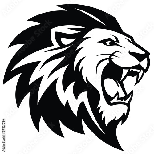  Roaring lion face logo, simple lion head silhouette, roaring lion head silhouette.