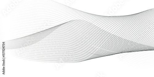 Dynamic minimal white and gray sound line. Abstract glowing white blend line smooth flow soundwave curve energy gradient vector futuristic digital outline line science design.	