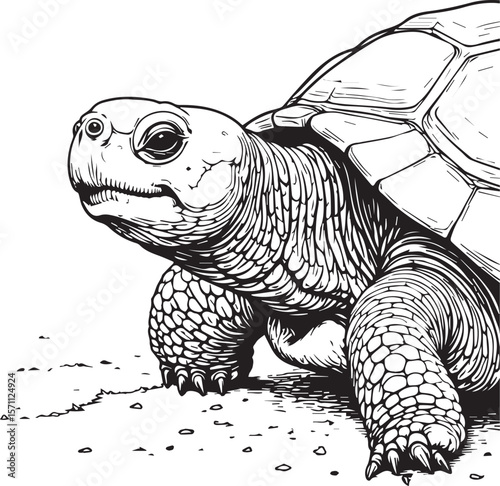 Ancient Tortoise: A detailed grayscale illustration captures the essence of a serene tortoise, emphasizing its textured shell, and wise gaze.