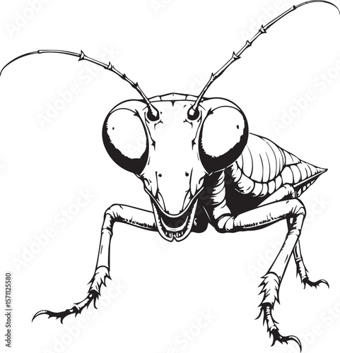 Insect Stare: A detailed black and white illustration of an insect showcases its intricate features, conveying a sense of curiosity and wonder.