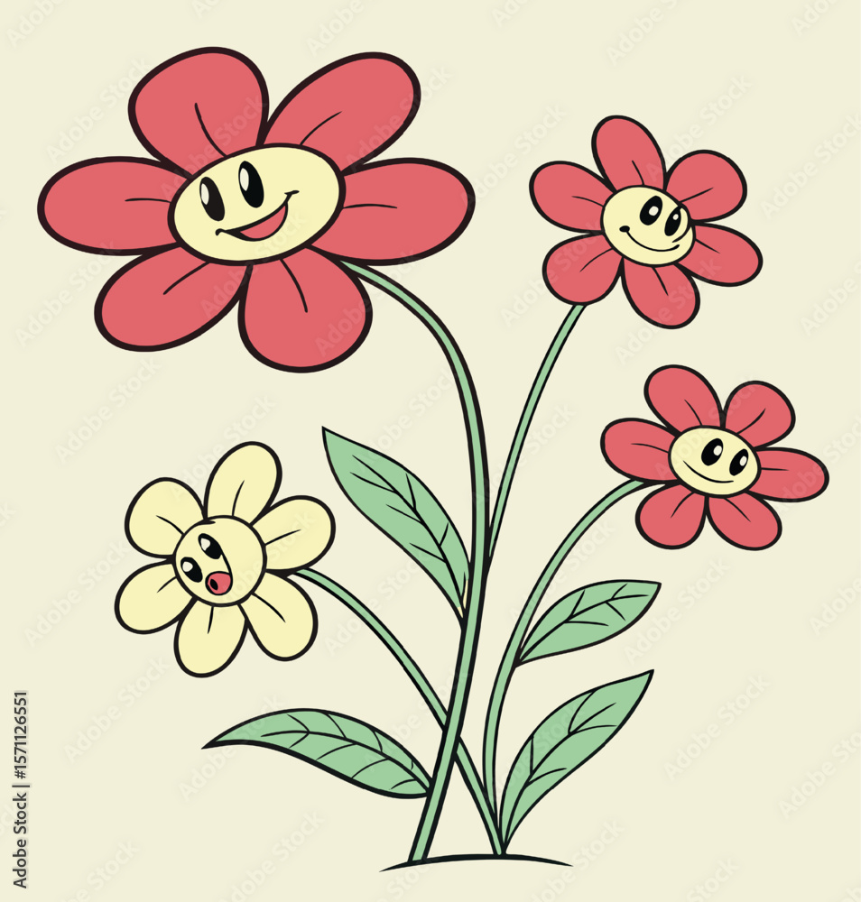 Obraz premium floral background with smiley pink flowers