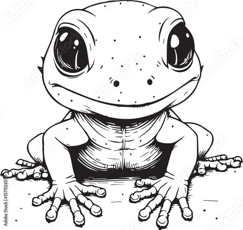 Cute Frog Illustration: An adorable illustration of a charming frog with large, expressive eyes. The drawing's simplicity makes it perfect for projects with an educational, cute and minimalist feel.