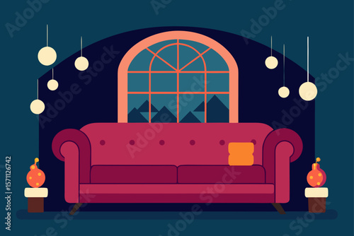 Luxurious Cozy Living Room With Velvet Sofa Marble Fireplace