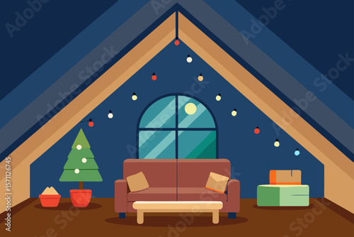 Cozy Attic Living Room With Slanted Wooden Ceiling
