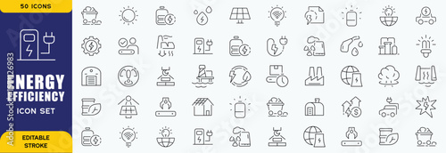 Energy Efficiency Line Editable Icons set. Vector illustration in modern thin line style of ecology related icons: energy saving light bulb, sustainability, electricity, and more