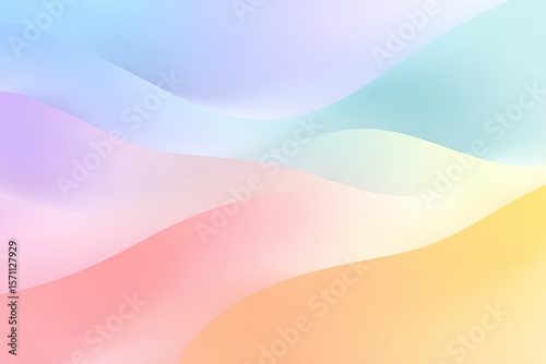 Soft, flowing pastel waves create serene atmosphere, blending co