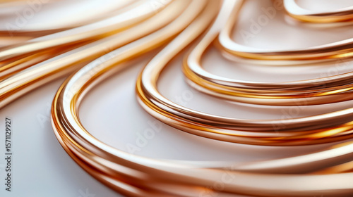 Close-up of shiny metallic copper tubing with smooth curves and reflective surface