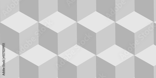Abstract square white and gray  grid tiles cubic shape backdrop texture wall floor design. cube geometric wall and floor vector diamond hexagon triangle wallpaper background.	
