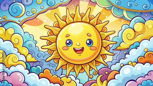 Cute Sun and Cloud Cartoon Illustration
