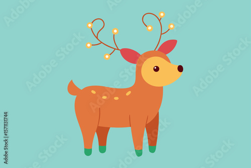 Cute Cartoon Reindeer With Fairy Lights On Antlers