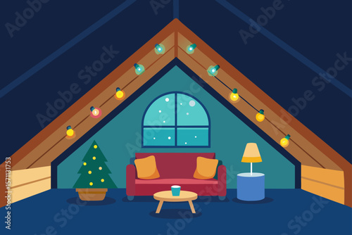 Cozy Attic Living Room With Slanted Wooden Ceiling