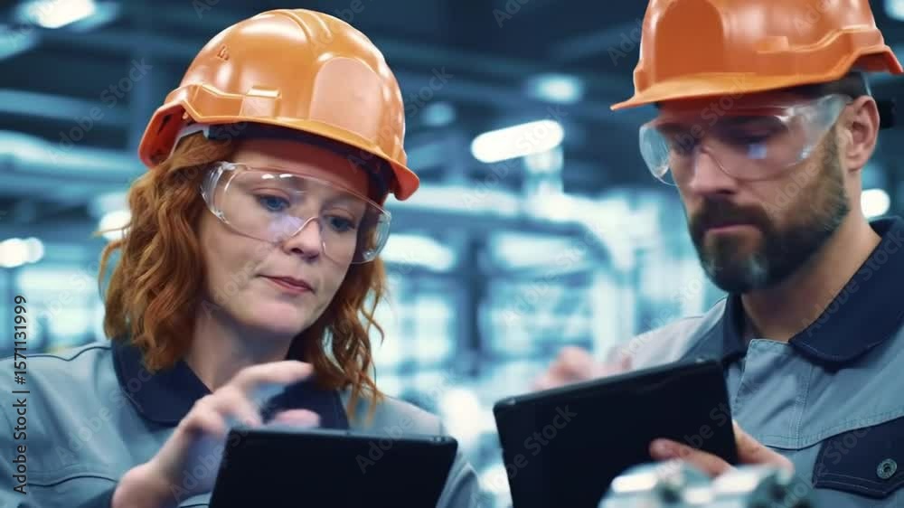 Industrial Engineers Collaborating on Tablets