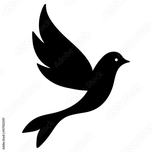An iconic silhouette of a bird with wings spread, representing peace and freedom