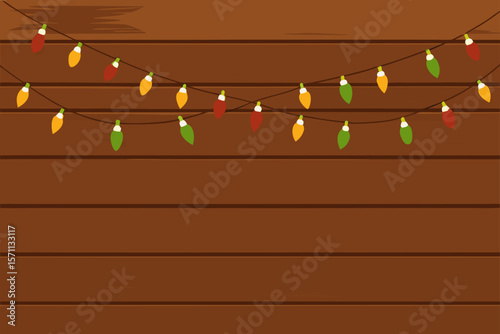 Rustic Wooden Wall Texture Decorated With Christmas Lights