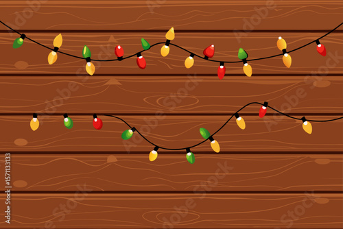 Rustic Wooden Wall Texture Decorated With Christmas Lights