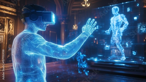 A VR gaming environment where 3D characters evolve with AI algorithms that adapt to the player's choices.