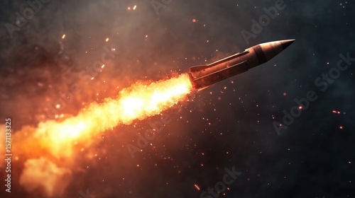 Missile rocket launch with fire and smoke trail, cut out