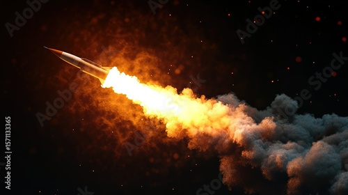 Missile rocket launch with fire and smoke trail, cut out