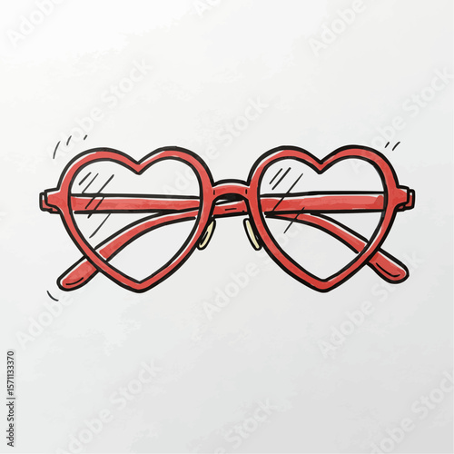 Heart-shaped red glasses illustration on white background  
