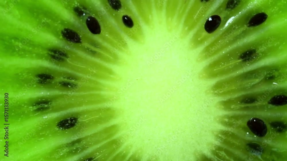 Close up of fresh sliced kiwi fruit showing juicy green texture on white background