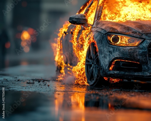 Car engulfed in flames during street fire incident