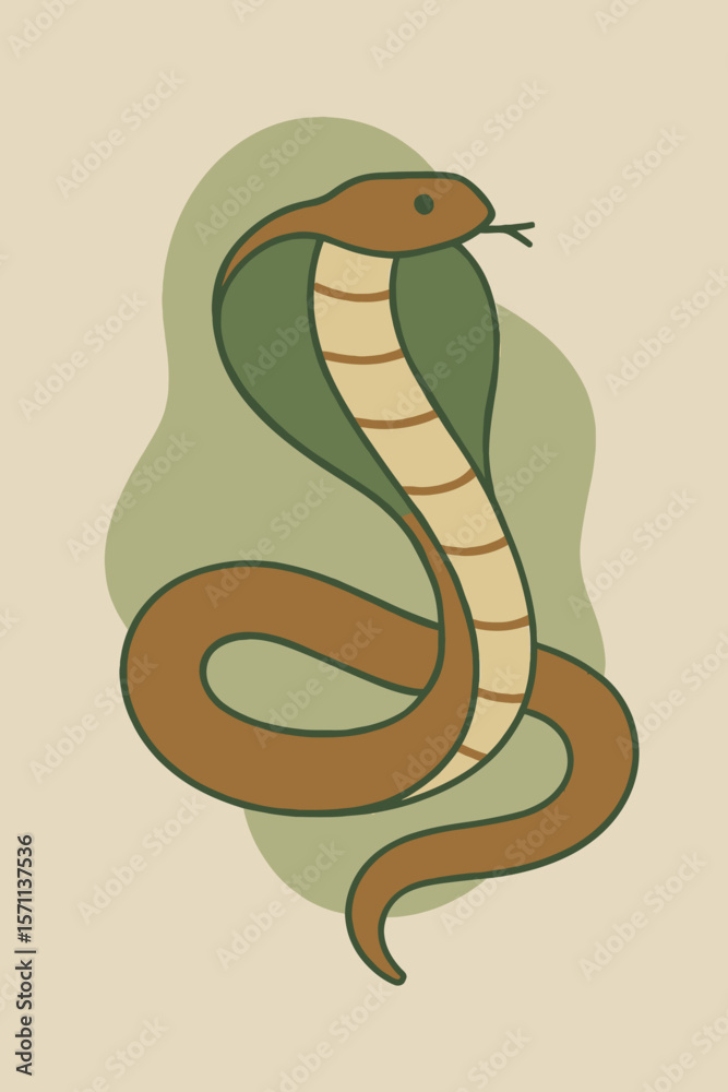 Fototapeta premium Flat Design Cobra Illustration with Hooded Shape