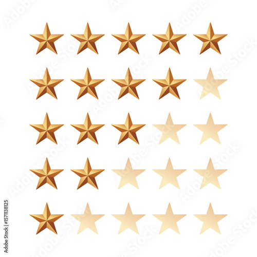 Progressive Star Rating Set from One to Five Stars Vector Illustration.