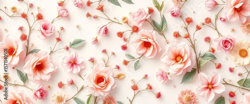 Wallpaper Mural Delicate, ethereal floral pattern; endless repeat, light and airy, romantic design,  whimsical,  pastel Torontodigital.ca