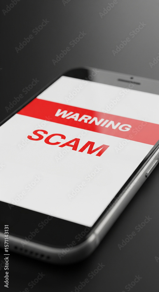 Naklejka premium Smartphone with red scam alert. Concept of smartphone fraud and hacker phishing scam and cybercrime virus for mobile phones and credit cards
