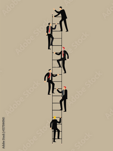 Businessmen climbing ladder ascending career path success ambition