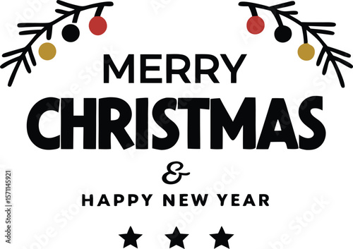 Festive Christmas and New Year s Greeting Vector Design with Classic Fonts