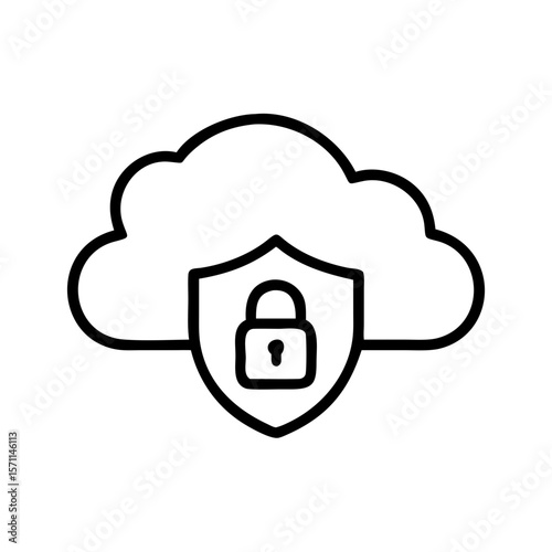 Secure cloud storage represented by cloud icon with protective shield and padlock. Secure cloud storage solutions offer reliable data protection in modern digital environments.