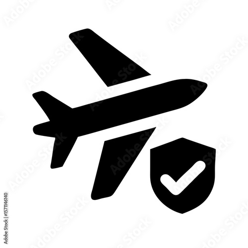 Airplane with a shield symbolizes safe travel and secure flights. This airplane with a shield represents protection and assurance when flying.