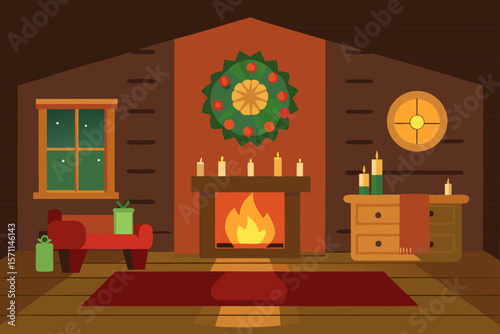Ector Art Of A Rustic Wooden Living Room Interior With Fireplace
