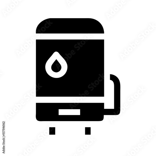 Isolated water boiler, central heating system element, showing water droplet. Showing water boiler design on white, clean background, central heating boiler supplies hot water and warmth.