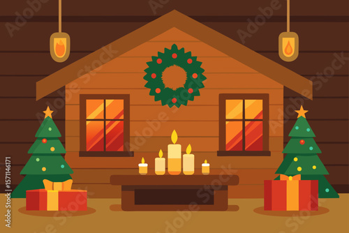 Ector Art Of A Rustic Wooden Living Room Interior With Fireplace