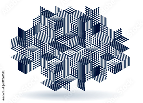 Abstract vector geometric background created with 3D cubes and shapes in isometric perspective, abstract city architecture, polygonal abstraction art, cubic style.