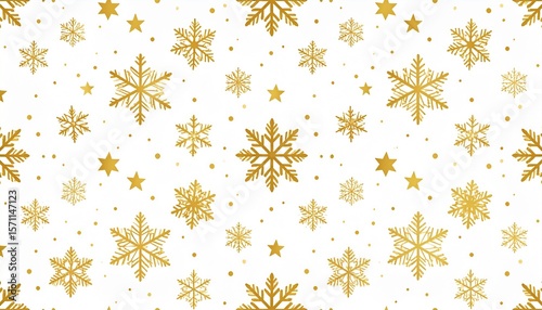 Wallpaper Mural Festive holiday pattern with gold snowflakes and stars on white background Torontodigital.ca