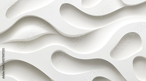 Abstract white textured background with smooth, flowing, organic shapes and subtle shadows