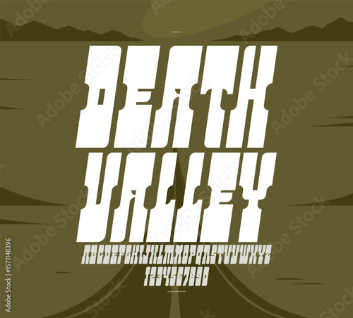 Massive serif italic font in American style, wild west saloon and western vector typography for logo creation, bold typeface in vintage America style, display font for posters and headlines.