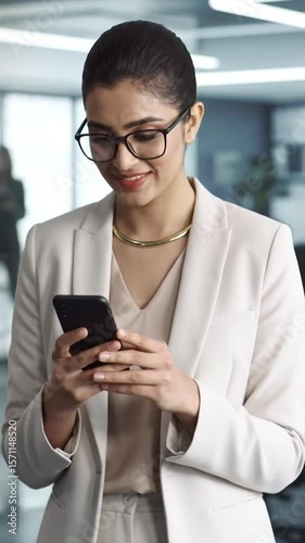 young businesswoman using mobile in office environment