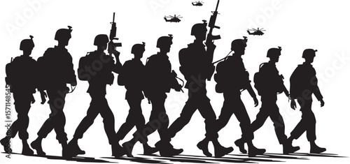 Army Troop Marching Silhouette – Minimal Vector Art

