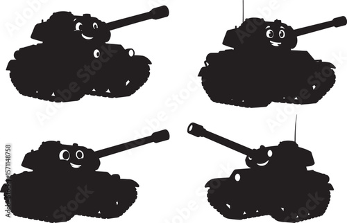 Funny Green Military Tank Cartoon Character silhouette