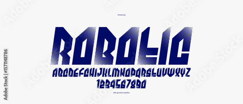 Urban massive geometric font for logos and emblems, minimal strong vector typeface, typography with no round elements, only corners and straight lines geometry, italic version.