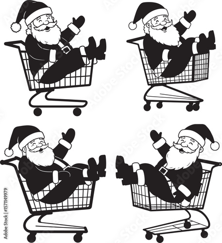 Santa Claus Sitting On Shopping Cart Cartoon silhouette