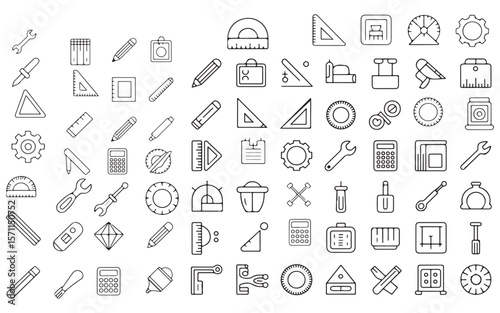 Collection of drawing and measuring tools silhouette isolated on white background