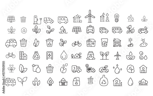 Collection of eco friendly and sustainable living icons silhouette isolated on white background